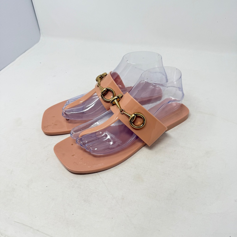 Jeffrey Campbell Jelly Sandals Nude Size 8 Horsebit Gold Hardware Square Toe‎